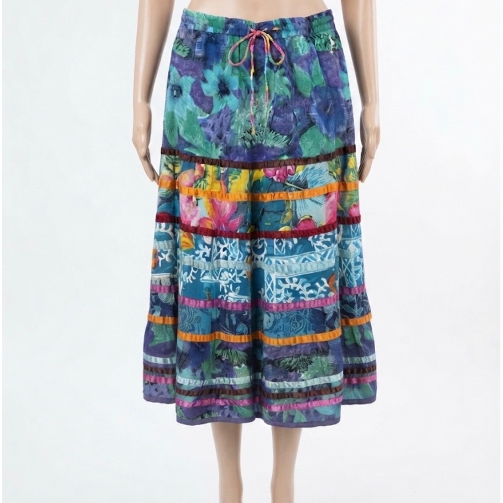 90s 100% Cotton Midi Skirt One Size Fairycore Whimsical Floral Grunge Bohemian
